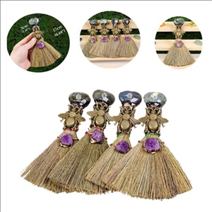Natural Healing Crystal Witch Broom for Reiki Cleansing Handmade
